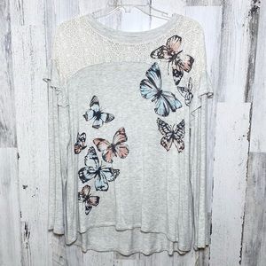 Democracy Gray Light Weight Butterfly Sweater NWT